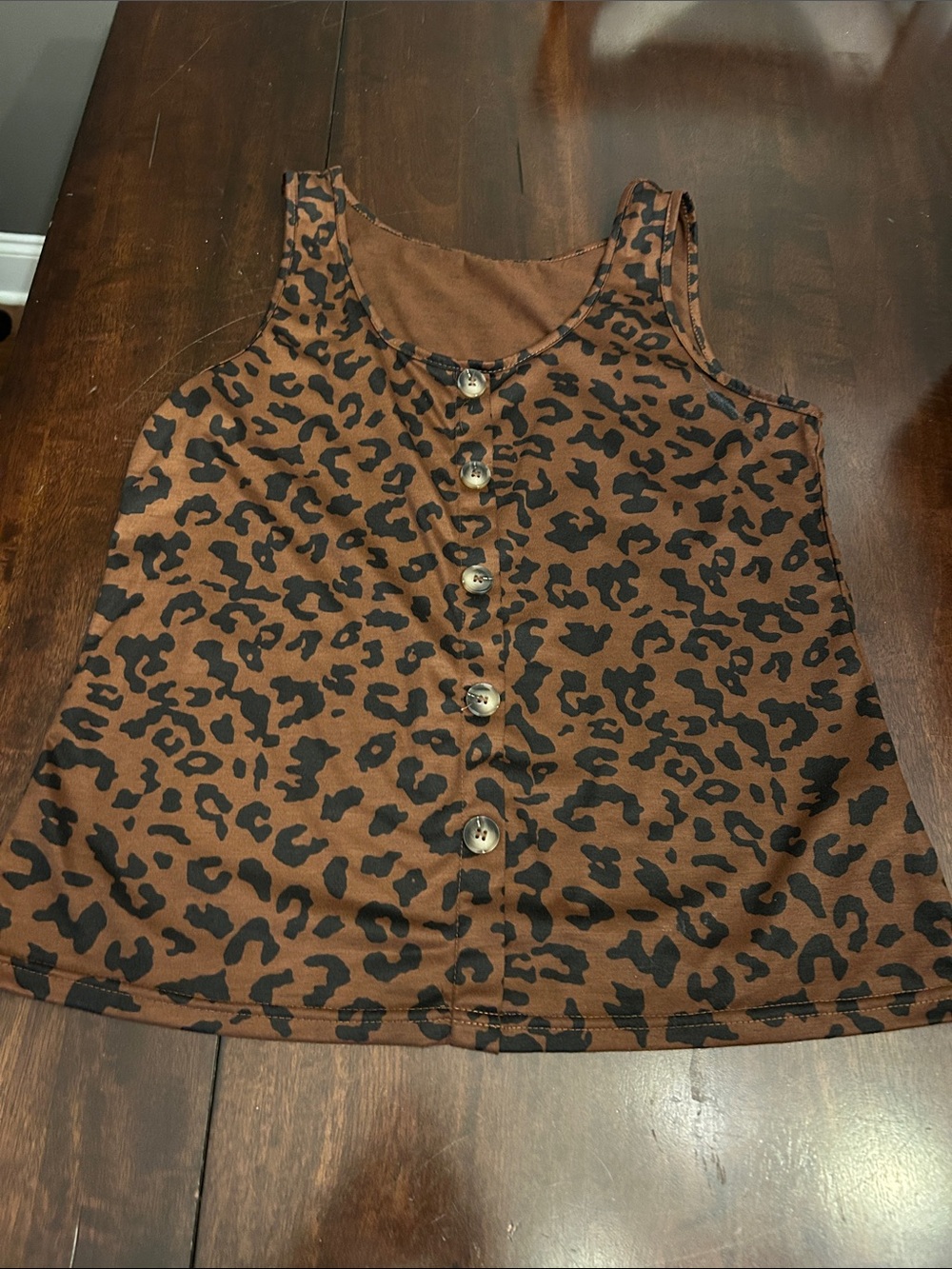 Women's Brown Leopard Print Button-Front Tank Top